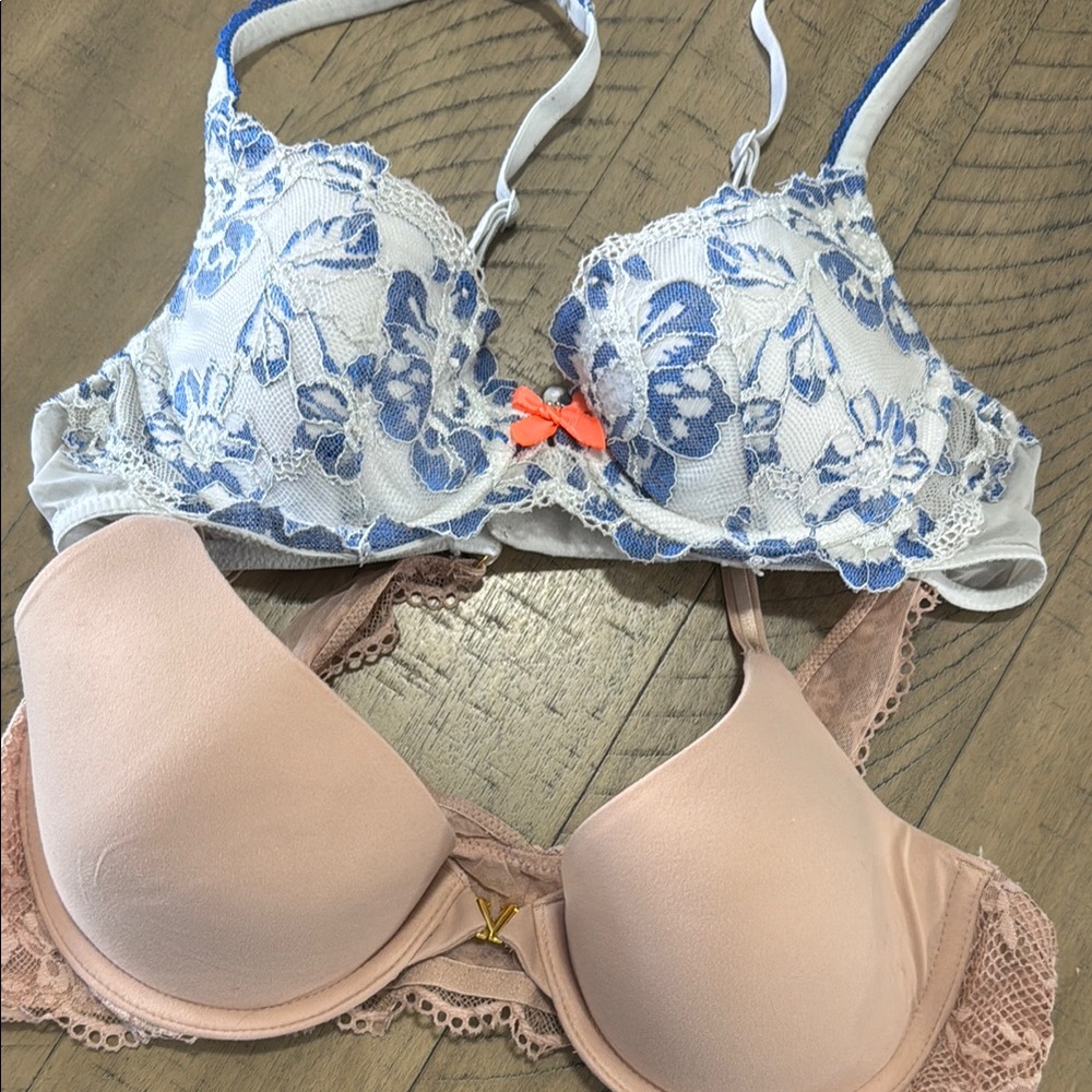 Floral Blue and Tan Lace Bras